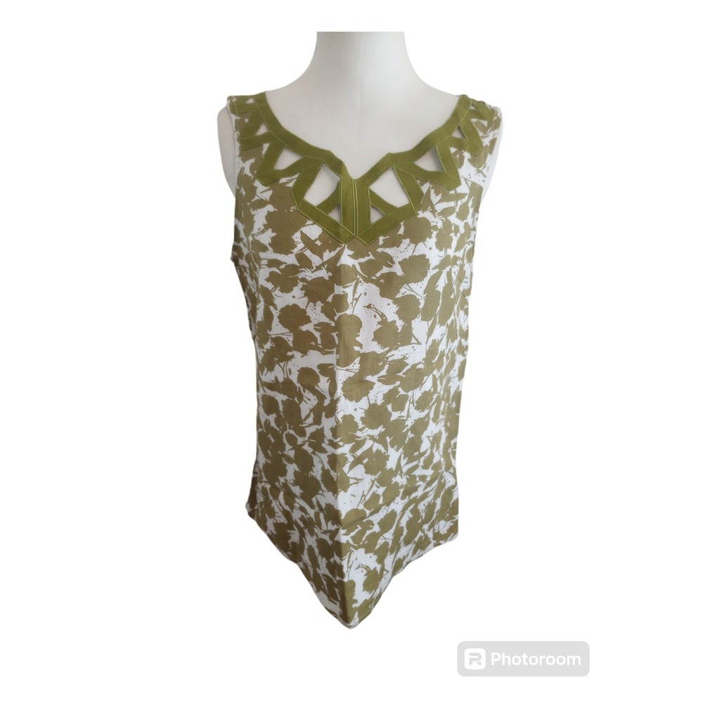 SHERRY TAYLOR  Womens M? Top Blouse Tank Cami Cutout Casual Green Shell Zip